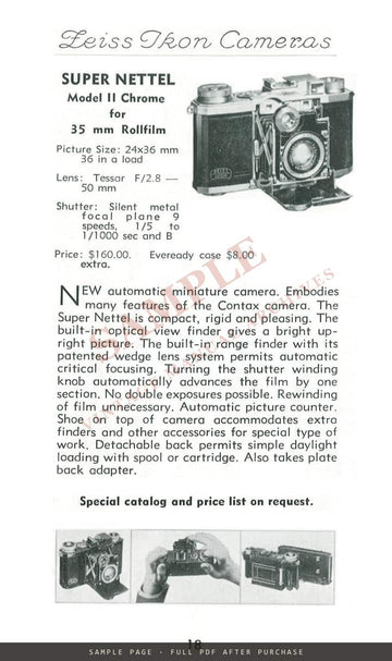 Zeiss Ikon Cameras – Carl Zeiss, Inc. US Catalogue CAM 60, July 1936 – sample page 4 (watermarked preview)