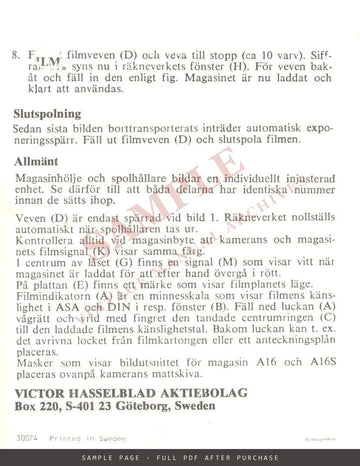 Hasselblad A12, A16, A16S and A24 Film Magazines – Instructions, Multilingual – sample page 4