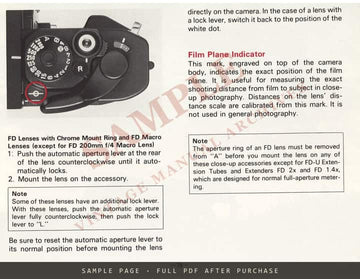 Canon New F-1 35mm SLR Camera – Instructions, English – sample page 4 (watermarked preview)