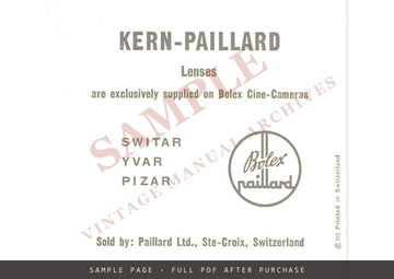 Kern-Paillard Depth of Field Table – 16 mm (5/8 in.) Lenses for Bolex 16 mm Cameras – sample page 4