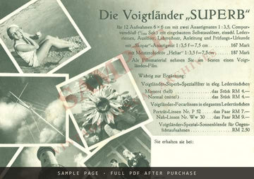 Voigtländer Superb – "Die Spiegelreflex, wie sie sein soll" Folder, c. 1934 – sample page 4 (watermarked preview)