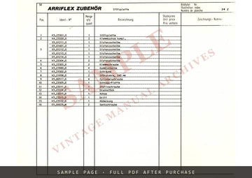 Arriflex Accessories (Zubehör) – Spare Parts List and Exploded Diagrams – sample page 4 (watermarked preview)