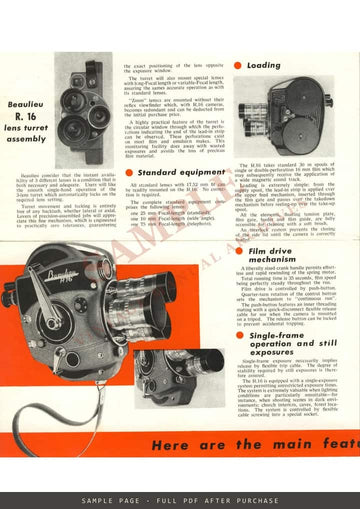 Beaulieu R16 Reflex Viewfinder Cine Camera – Instructions, English – sample page 4 (watermarked preview)