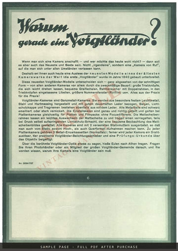 Voigtländer "Das schönste Geschenk – eine Voigtländer" German Camera Folder, 1927 – sample page 4 (watermarked preview)