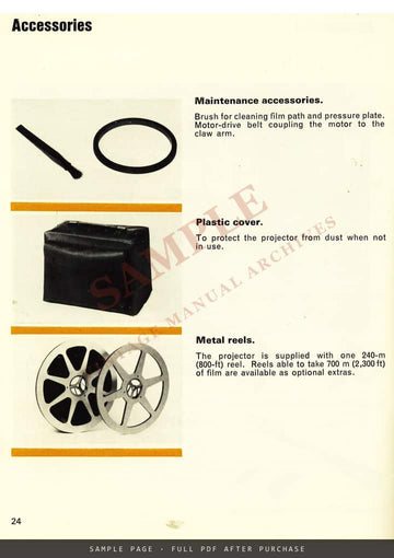 Beaulieu 708 EL Super 8 Sound Projector – Handbook, English – sample page 4 (watermarked preview)
