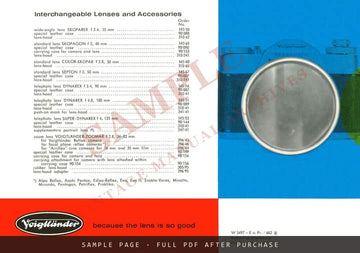 Voigtländer Interchangeable Lenses & Accessories for Reflex Cameras – Leaflet, c. 1962 – sample page 4 (watermarked preview)
