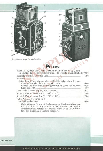 Zeiss Ikon Ikoflex III Twin-Lens Reflex – Carl Zeiss, Inc. Leaflet CAM 199, 1939 – sample page 4 (watermarked preview)