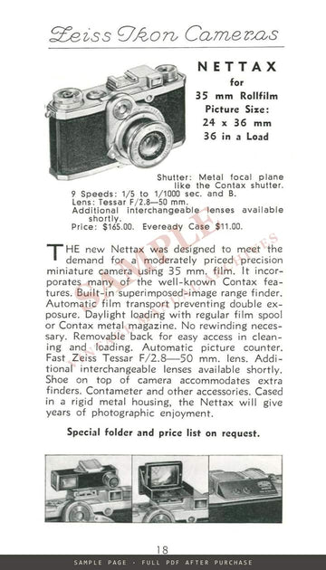 Zeiss Ikon Cameras – Carl Zeiss, Inc. US Catalogue CAM 74, 1937 – sample page 4 (watermarked preview)