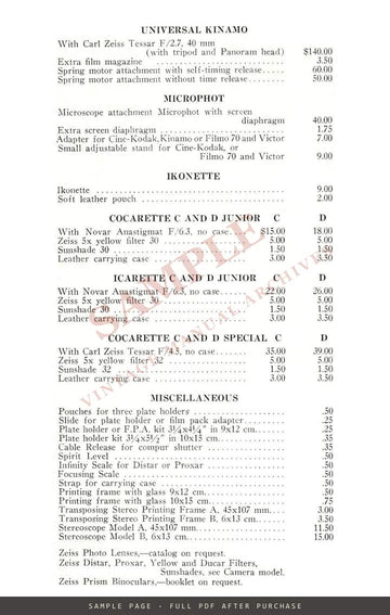 Zeiss Ikon Cameras – Price List No. 17, in Effect May 1, 1932 – sample page 4 (watermarked preview)