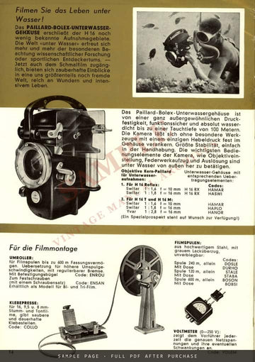 Bolex 16 mm Schmalfilm Generalkatalog – Paillard Bolex Catalogue, German – sample page 4 (watermarked preview)