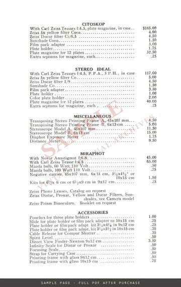 Zeiss Ikon Cameras – Price List No. 13, in Effect April 1, 1929 – sample page 4 (watermarked preview)