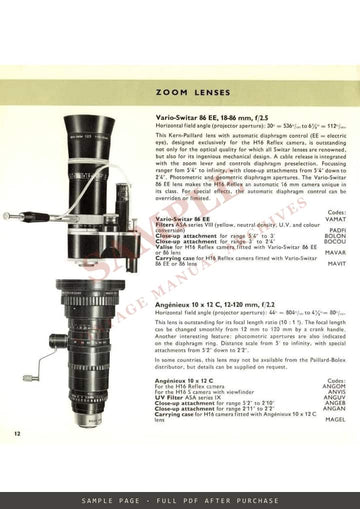 Bolex 16 mm – Cameras, Projectors and Accessories Brochure, English – sample page 4 (watermarked preview)