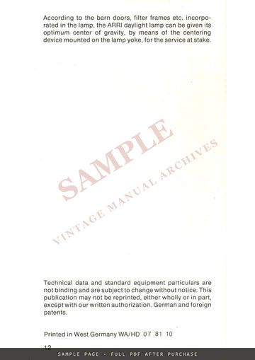 ARRI "Apollo Daylight" Fresnel Lens Lamp with HMI Bulbs – Directions for Use, June 1978 – sample page 4 (watermarked preview)
