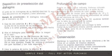 Bolex Macro-Switar f=75mm Lens – Instruction Manual for 16mm Reflex Cameras – sample page 4 (watermarked preview)
