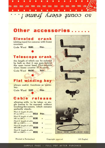 Bolex Frame Counter H – Instructions for the H16 Reflex Camera, English – sample page 4 (watermarked preview)