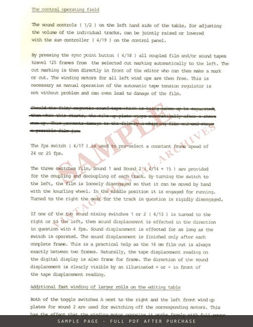 ARRI Film Editing Table BTM 616 for 16 mm Film – Instruction Manual – sample page 4 (watermarked preview)