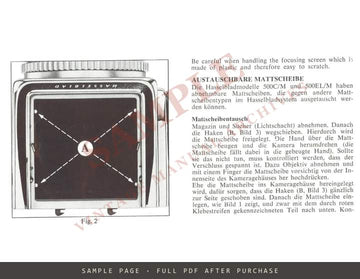 Hasselblad Focusing Screen Back – Instructions, Multilingual – sample page 4 (watermarked preview)
