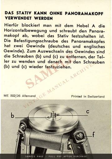 Bolex Stativ (Tripod) for Reflex Cameras – Gebrauchsanleitung, German – sample page 4 (watermarked preview)