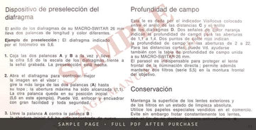 Bolex Macro-Switar f=26mm Lens – Instruction Manual for H16 Reflex – sample page 4 (watermarked preview)