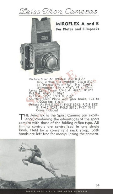 Zeiss Ikon Cameras – Carl Zeiss, Inc. US Catalogue, Undated, Mid-1930s – sample page 4 (watermarked preview)