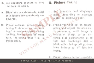 Tessina Automatic 35mm Twin-Lens Reflex – Instructions for Use, English – sample page 4 (watermarked preview)