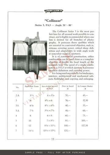 Voigtländer Cameras and Lenses – Willoughbys, New York, English Catalogue – sample page 4 (watermarked preview)