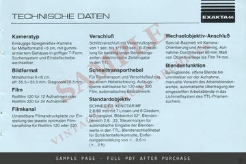 Exakta 66 Medium Format Camera – German Instruction Manual (Bedienungsanleitung) – sample page 4 (watermarked preview)
