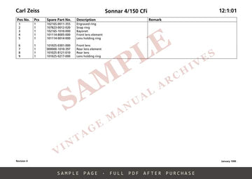 Carl Zeiss CB, CFE and CFi Lens Service Manual for Hasselblad – sample page 4 (watermarked preview)