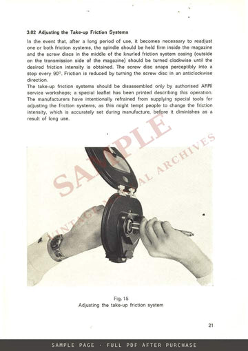 Arriflex 16 M – 200 ft and 400 ft Magazines: Description, Operation, Maintenance – sample page 4 (watermarked preview)