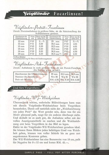 Kameras von Voigtländer – German Catalogue 1938 (Objektive, Kameras, Zubehör, Films) – sample page 4 (watermarked preview)