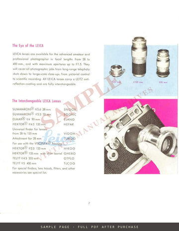 Leica IIIg and Ig – Ernst Leitz Wetzlar Sales Brochure, English, 1958 – sample page 5 (watermarked preview)