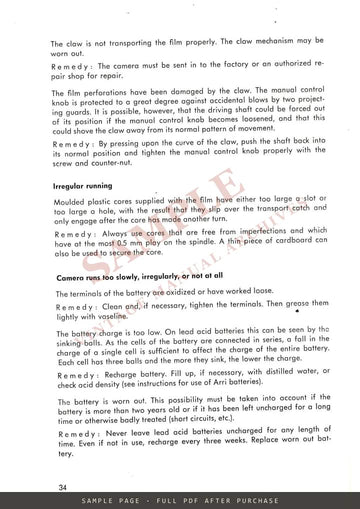 Arriflex 35 Model II C – Mirror Reflex Motion Picture Camera: Instruction Manual – sample page 4 (watermarked preview)