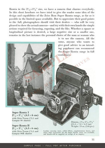 Zeiss Ikon Super Ikonta – "Large Negatives, Miniature Advantages" (Brochure C 738), 1937 – sample page 4 (watermarked preview)