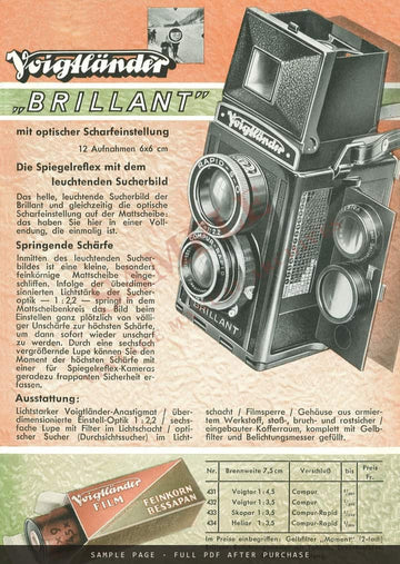 Voigtländer Vito and Bessa – German Folder with Swiss Franc Prices, 1941 – sample page 4 (watermarked preview)